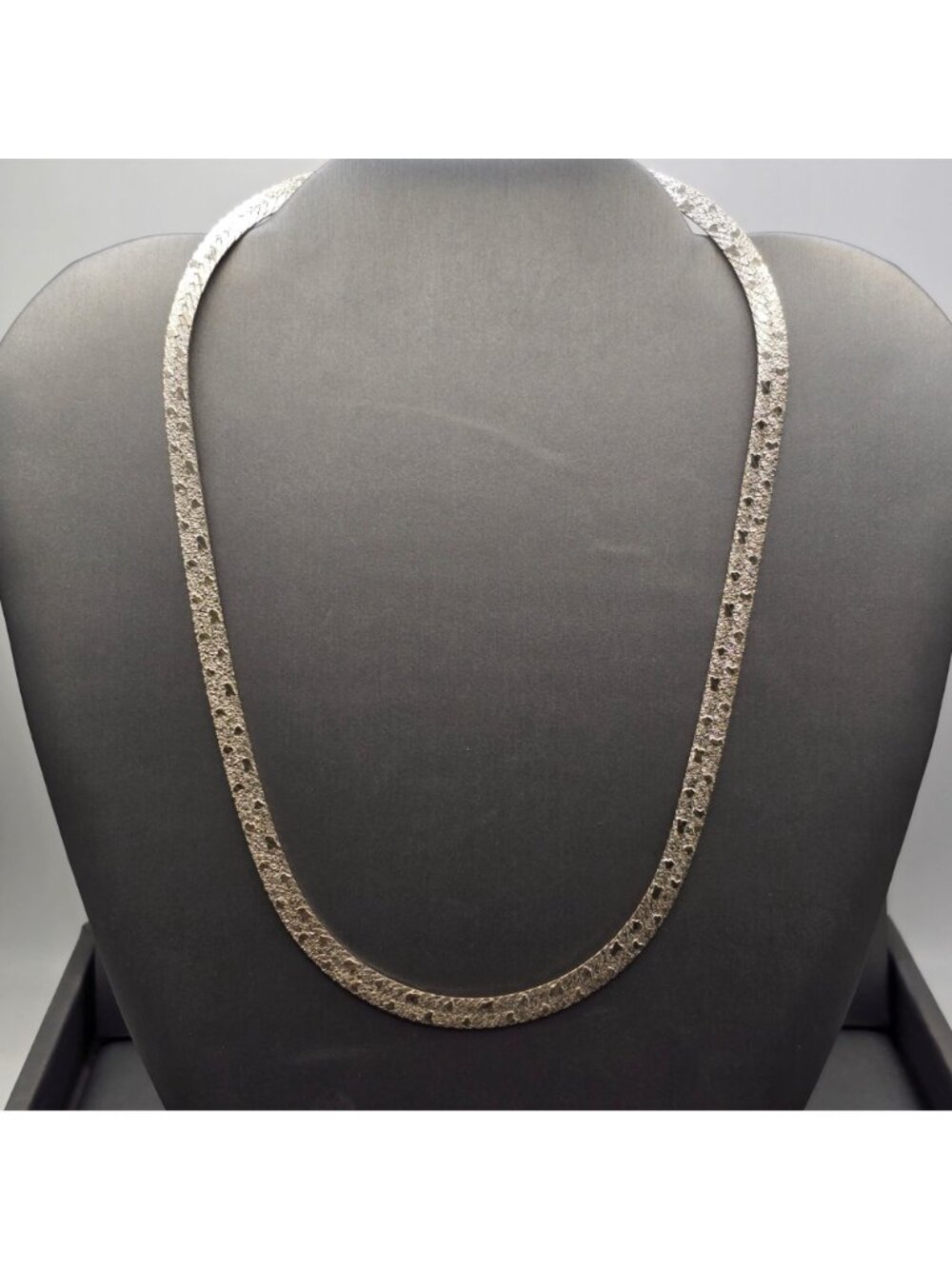 Sterling Silver Riccio Herringbone Necklace 18" Textured 6mm Chain Reversible - Picture 12 of 12